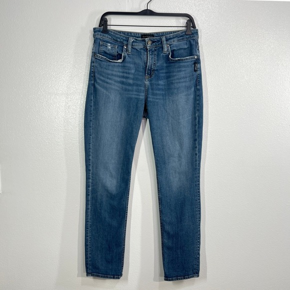 Silver Jeans Co. Beau Mid-Rise Slim Straight Boyfriend Jeans 30x 28 Medium Wash - Picture 2 of 9